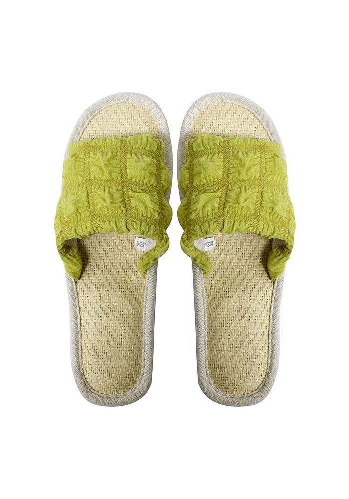 DAISO Unisex Puffy Slippers – Green – Comfortable Indoor Home Slippers – US 4–6 / EU 35–38 - Image 1